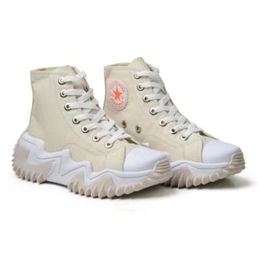 Imagem de Kit 2 pares Bota Run Motion Estilo All Star Feminina Solado Tratorado Plataforma Cano Alto (BEGE + BEGE, BR, Adulto, Numérico, 36)