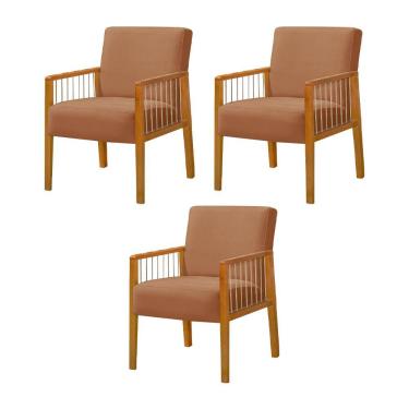 Imagem de Kit 3 Poltronas Decorativa Base em Madeira Maciça e Corda Náutica Copacabana Veludo Terracota