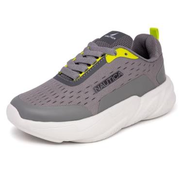 Imagem de Nautica Tênis infantil com cadarço para meninos e meninas – Tênis de caminhada com amortecimento aprimorado e tecnologia de salto grosso, para corrida atlética (criança pequena/criança grande), Cinza