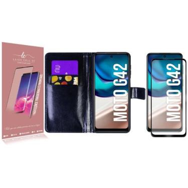 Imagem de Capa Carteira + Pelicula De Vidro 3D Compativel Moto G42 XT2233 6.4 - 