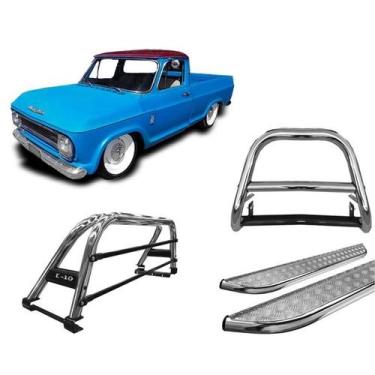 Imagem de Kit Quebra Mato Estribo CH Santo Antônio Duplo C10/C-10 Cromado - HOZZ