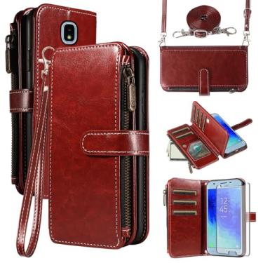 Imagem de Asuwish Capa de telefone para Samsung Galaxy J3 Orbit J 3 Star 2018 3J Achieve capa com protetor de tela e cordão com zíper carteira suporte para cartão suporte celular J3V V 3ª geração SM J337A J337V