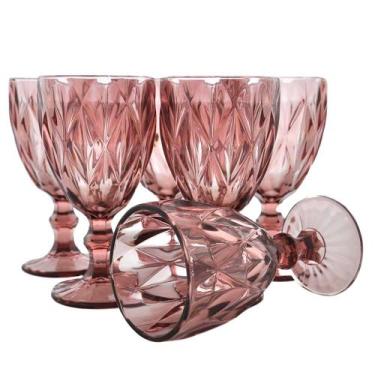 Imagem de Jogo Taças Diamond 6un 300ml para Água ou Vinho, Rosa/Lilás
