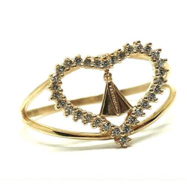 Imagem de Anel de ouro 18k Nossa Senhora Aparecida Coração com pedras - Elegancy