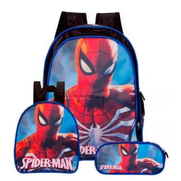 Imagem de Kit Mochila Homem Aranha de Costas + Lancheira Térmica + Estojo Escola