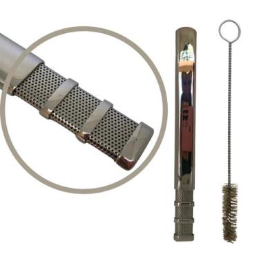 Imagem de Bomba de tereré clássica de tela inox 18 cm + escova higienização - Es