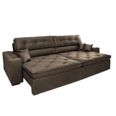 Imagem de Sofá Austin Plus 2,02 m Retrátil com Molas Veludo Light Café - Sofá na