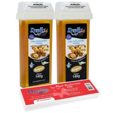 Imagem de 2 Roll-on Cera Depilatória Argan + Papel Depilatório 50 Fls - Depile P
