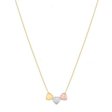 Imagem de Colar Corrente Gargantilha 3 Corações De Ouro 18k 750 - DR Joias