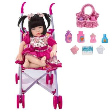 Imagem de Boneca Bebê Reborn Balbucia 910 +Carrinho Passeio e Bolsinha - Sid Nyl