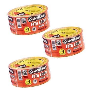 Imagem de KIT 3 FITA CREPE ADESIVA MASK MASCARAMENTO 710 48mm X 50 m ADELBRAS