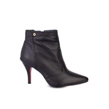 Imagem de Bota de couro cano curto com salto fino 6583 - Andrea Vinci, Preto, 35