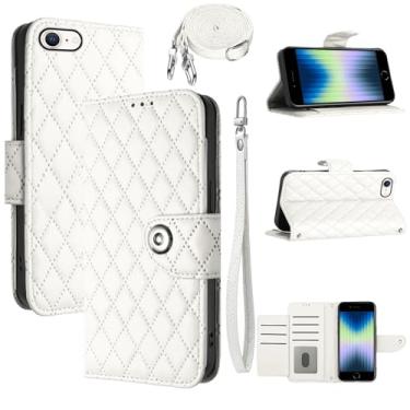 Imagem de Dswteny Capa carteira para iPhone 6/7/8/SE 2020/2022 com alça de ombro, capa de celular flip de couro para iPhone7 iPhone8 7s 8s i SE2020 SE2022 2/2nd/3/3ª geração SE2 SE3 7SE 8SE branca