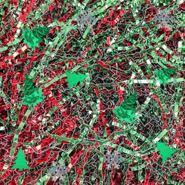 Imagem de GlyinnHe 450 g/1 lb Destruidor de papel cortado de Natal, vermelho, verde, metálico, ráfia, papel, confetes, para cestas de presente, caixa de enchimento, suprimentos de festa de Natal