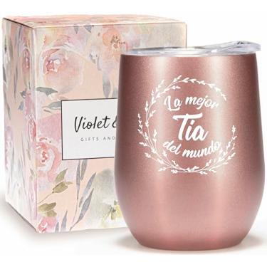Imagem de VIOLET & GALE Tia Gifts From Niece Copo de vinho Copo de 355 ml Best Tia Ever Gifts Regalos Para Tía de Sobrina Aunt Gifts em espanhol Taza Caneca de café