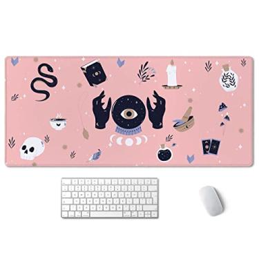 Imagem de SSOIU Tapete de rato grande, tapete de mesa gótico rosa fofo para desktop, tapete de rato para jogos à prova d'água para mulheres, meninas, tapete de rato para jogos, bruxa, boho, computador, computador, computador, notebook, blocos de escrita para escola, escritório, casa, 90 cm x 39,9 cm