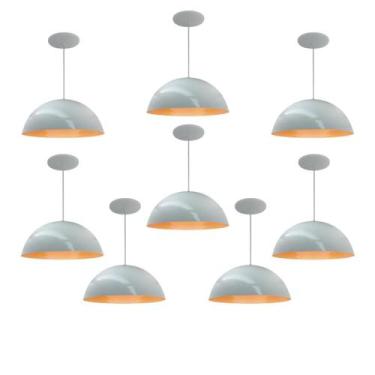 Imagem de Kit 8 Luminária Pendente Meia Lua 34cm Com Interior Laranja Com Fiação