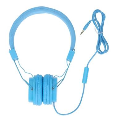 Imagem de Fones de ouvido com fio Fone de ouvido com fio de 3,5 mm com microfone estéreo dobrável faixa de cabeça ajustável controle inline para chamadas musicais jogos compatíveis com PC (Blue)