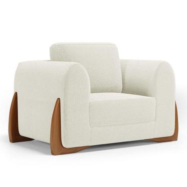 Imagem de Poltrona Decorativa Living Bloom Com Pés De Madeira Bouclê Off White - Desk Design