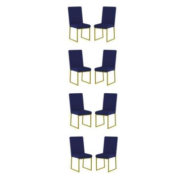 Imagem de Kit 8 Cadeiras Estofadas Base De Ferro Para Mesa De Jantar Azul Marinho