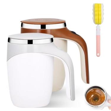 Imagem de Caneca de café com agitação automática, caneca de café magnética com agitador magnético com tampa, xícara de café automisturável de aço inoxidável com tampa para café, leite e chá (branco + café)