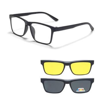 Imagem de Kit Armação de Oculos com Clip On 3 em 1 de Sol Masculino Polarizado Oculos Dia e Noite (2202 54-18-138)