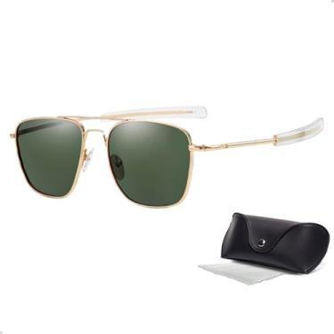 Imagem de Óculos de Sol Masculino Feminino Piloto Militar Clássico Proteção UV + Estojo (Verde-Dourado)