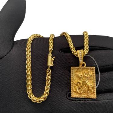 Imagem de Cordão Peruano 5mm + Pingente São Jorge - Banhado a Ouro - ToJoia18k