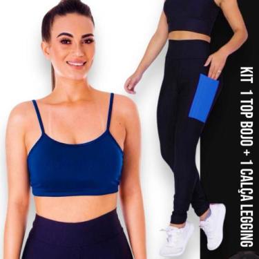 Imagem de Conjunto Top fitness ALÇA FINA bojo Feminino + Calça LEG LEGGING BOLSO