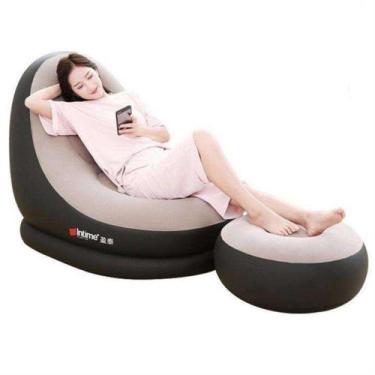 Imagem de Sofa poltrona inflavel portatil kit 2 em 1 com puff ultra lounge cama 