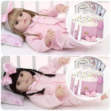 Imagem de Bebê Gêmeas Reborn Menina 100% Silicone + Acessórios Bolsa - Cegonha R