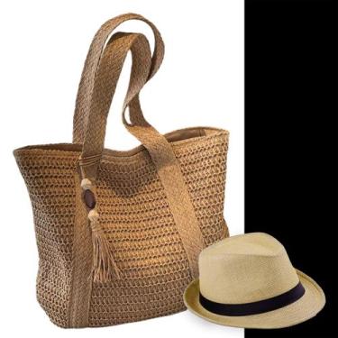Imagem de Kit Chapéu Palha ABA CURTA Panama + Bolsa PREMIUM Praia Feminino 1011 