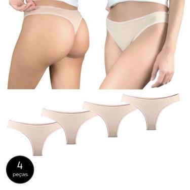 Imagem de Kit 4 Calcinhas Fio Dental Try Basics Algodão Cotton Básica Lisa Moda 