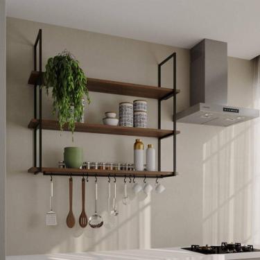 Imagem de Prateleira Decorativa Londres 120 Cm Preto E Imbuia Marrom