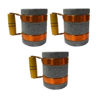 Imagem de Kit 3 Canecas Alça de Cobre Pedra Sabão Chopp Cerveja 350ml - Industri
