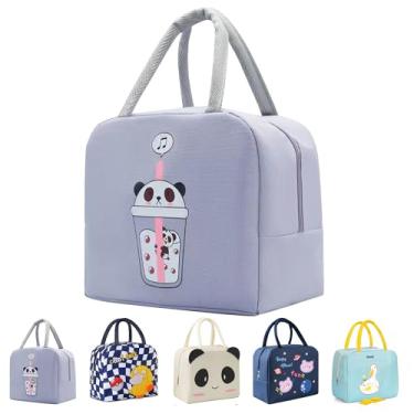 Imagem de YUNQIDUO Lancheira infantil para meninos e meninas, lancheira panda, lancheira reutilizável com isolamento térmico, colarinho branco, enfermeira, estudante, trabalhador de escritório, lancheira (roxa)