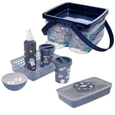 Imagem de Kit Higiene Infantil 7 Peças Porta Fraldas Porta Lenço Umedecido Bebê Limpeza (Astronauta)