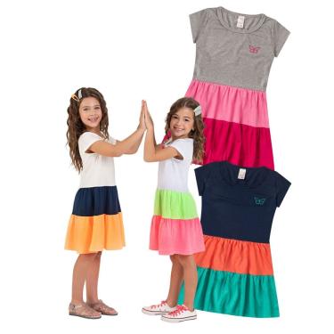 Imagem de Kit 4 Vestidos Infantil Menina Verão em Meia Malha Babados Três Marias