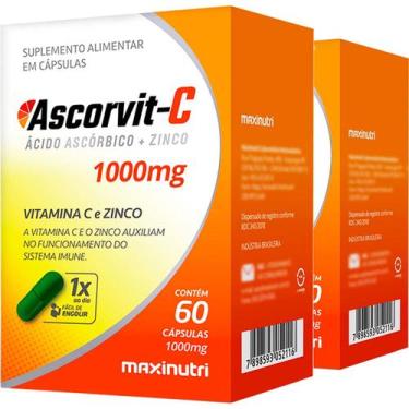 Imagem de Kit 2 Vitamina C e Zinco Ascorvit C 1000mg 60 Cápsulas Maxinutri