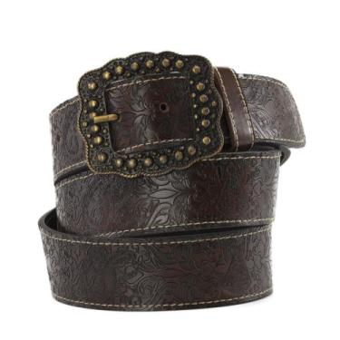 Imagem de Cinto Country Masculino Feminino Trabalhado Couro Estampa Floral Nossa