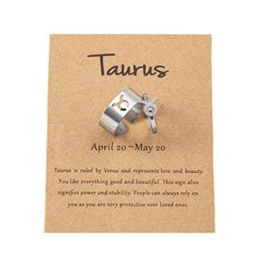 Imagem de COLORFUL BLING 12 anéis de signo do zodíaco de astrologia constelação com cartão de mensagem para mulheres e homens, anéis combinando de aço inoxidável, presentes de aniversário de amizade, Metal, Inoxidável