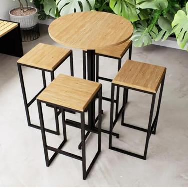 Imagem de Conjunto Mesa Alta Bar Bistrô Redonda Pinus 4 Bancos Industrial Black