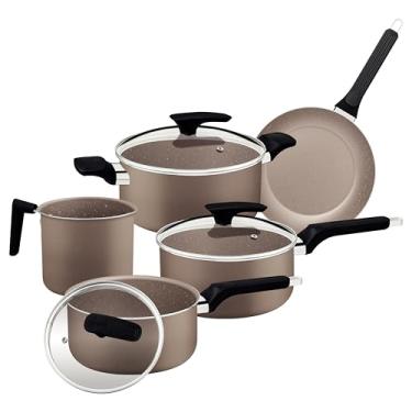 Imagem de Jogo de Panelas Tramontina Milazzo em Alumínio com Revestimento Interno e Externo em Antiaderente Starflon Max Amêndoa 7 Peças