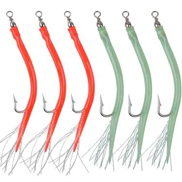 Imagem de Iscas de tubo de pesca para robalo listrado, 6 peças de pesca de bacalhau de água salgada com gancho giratório de aço inoxidável para pesca offshore Trolling Striper Bass Bacalhau Big Game Fishing