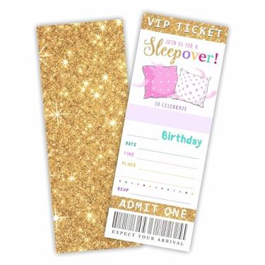Imagem de B12 Bilhetes de convite de aniversário da festa do pijama, 20 peças de bilhetes Vip de preenchimento de dupla face para meninas, adolescentes, ingressos de convite de festa de aniversário de 7 x 20