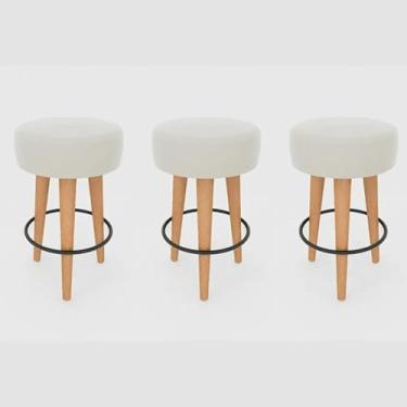 Imagem de Kit 3 Banqueta Média Cozinha 60cm Estofada Off-White Madeira Maciça Urban