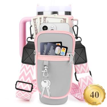 Imagem de Sernaxi Bolsa para Garrafa de Água com Alça de Ombro de Lona para Copo Stanley de 40 Oz com Alça, Bolsa para Garrafa de Água com Bolso para Telefone de 6,7'' para Acessórios para Copos Stanley, Presen