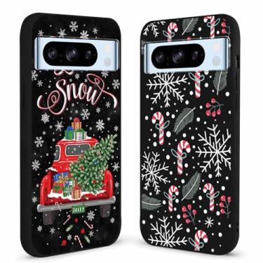 Imagem de Yomjew Pacote com 2 capas de celular Merry Christmas para Google Pixel 8 Pro 5G 6,7 polegadas, linda árvore de Natal, carro, caminhão, doces, decoração, capa de TPU à prova de choque para meninas e