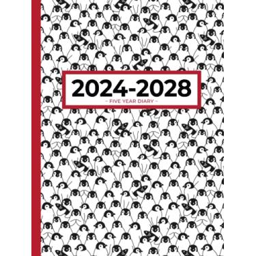 Imagem de 5 Year Diary 2024-2028 | A4 Crowd of Penguins (hardcover): Month to View Planner with UK Holidays, Moon Phases, Birthdays & Celebrations, Contacts, Passwords (Five Years)