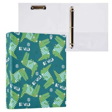 Imagem de Fichários de 3 cm com três anéis fofos de crocodilos e animais com bolsos fichário de 3 furos para escritório escolar, pacote com 2